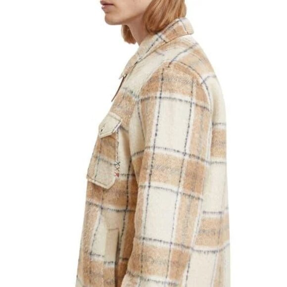 NEW SCOTCH & SODA Wool Blend Zip Thru Check Overshirt white/camel for men 864tn - Picture 8 of 9